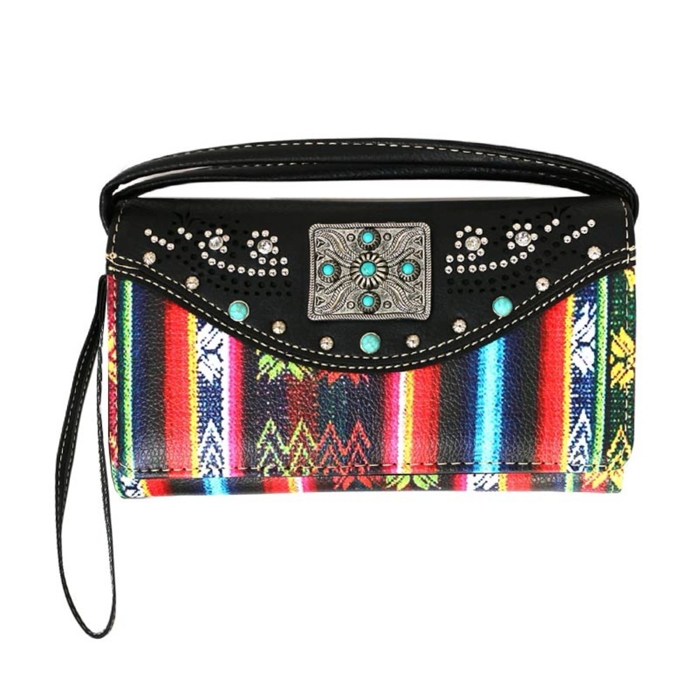Western Origin Native studded wallet turquoise accent removable straps